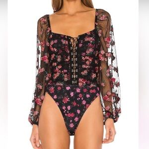 For Love And Lemons Black Floral Bodysuit